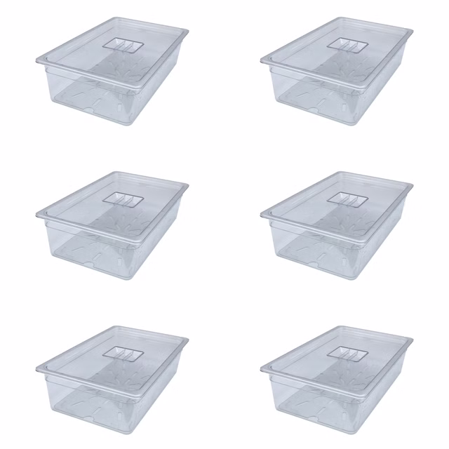 AcMax 6 Sets GN 1/1 Polycarbonat Behälter 21 Liter 150mm tief mit Deckel und Abtropfeinlage