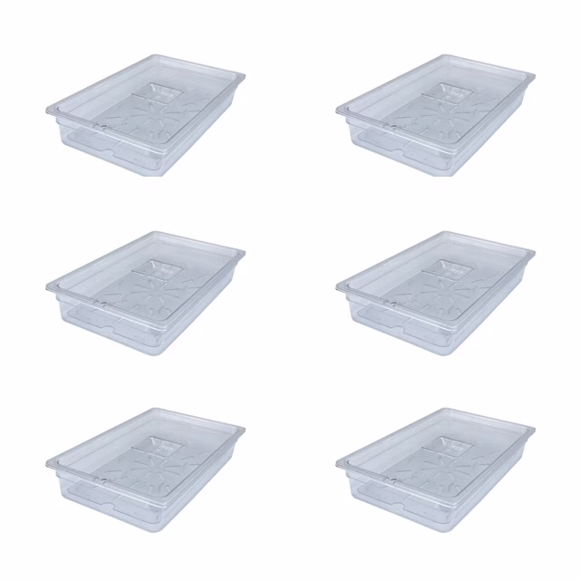 AcMax 6 Sets GN 1/1 Polycarbonat Behälter 16 Liter 100mm Deckel-Einkerbung und Abtropfeinlage