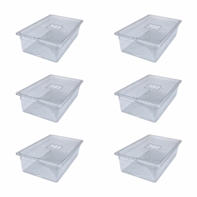 AcMax 6 Sets GN 1/1 Polycarbonat Behälter 21 Liter 150mm Deckel-Einkerbung und Abtropfeinlage