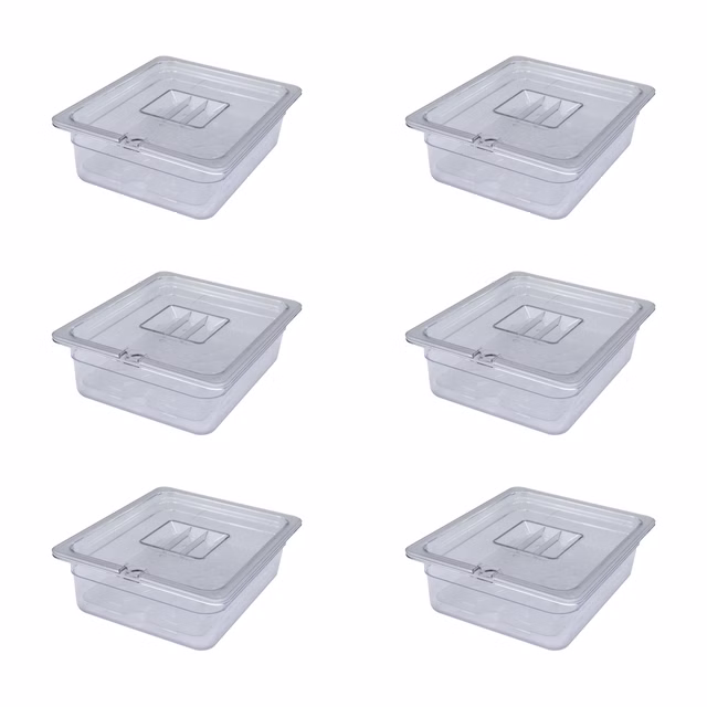 AcMax 6 Sets GN 1/2 Polycarbonat Behälter 6,5 Liter 100mm Deckel-Einkerbung und Abtropfeinlage