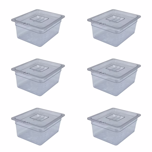 AcMax 6 Sets GN 1/2 Polycarbonat Behälter 9,5 Liter 150mm Deckel-Einkerbung und Abtropfeinlage